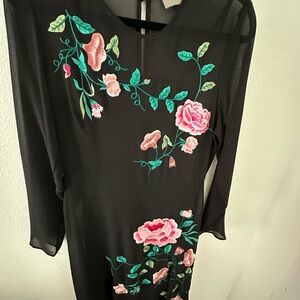 Floral Embroidered Black Dress